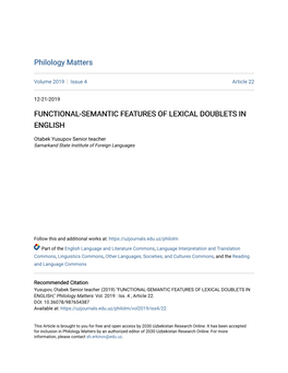 Functional-Semantic Features of Lexical Doublets in English