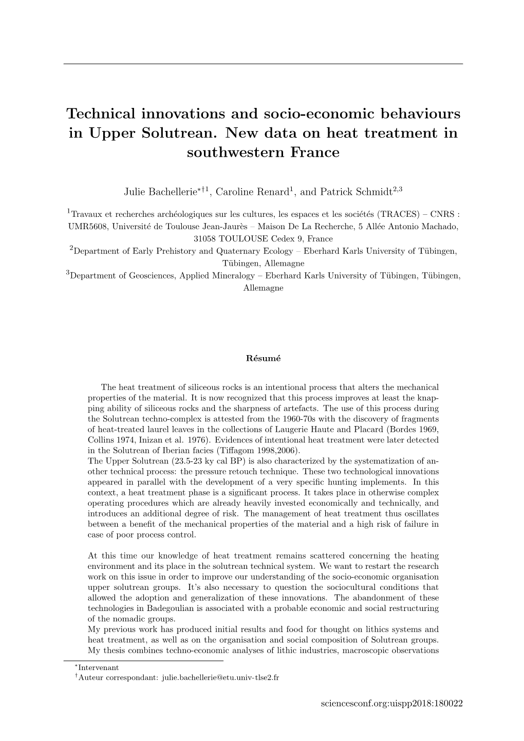 Technical Innovations and Socio-Economic Behaviours in Upper Solutrean