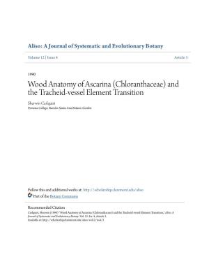 Wood Anatomy of Ascarina (Chloranthaceae) and the Tracheid-Vessel Element Transition Sherwin Carlquist Pomona College; Rancho Santa Ana Botanic Garden