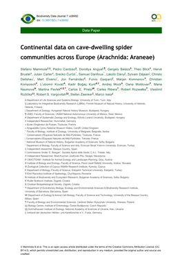 Continental Data on Cave-Dwelling Spider Communities Across Europe (Arachnida: Araneae)