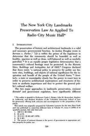 The New York City Landmarks Preservation Law As Applied to Radio City Music Hall*
