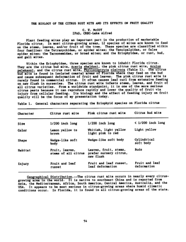 The Biology of the Citrus Rust Mite and Its Effect on Fruit Quality