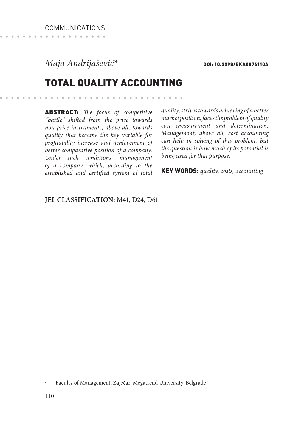 Total Quality Accounting