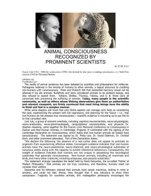 Animal Consciousness Recognized by Prominent Scientists by E.M