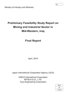 Preliminary Feasibility Study Report on Mining and Industrial Sector in Mid-Western, Iraq Final Report
