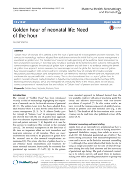 Golden Hour of Neonatal Life: Need of the Hour Deepak Sharma