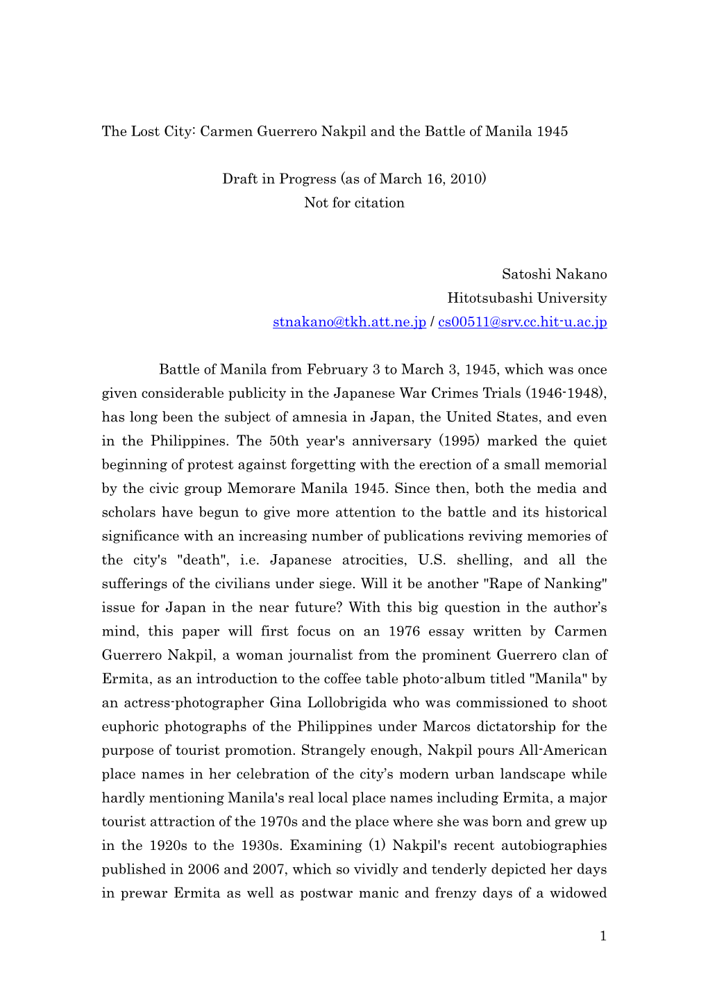 Carmen Guerrero Nakpil and the Battle of Manila 1945 Draft In