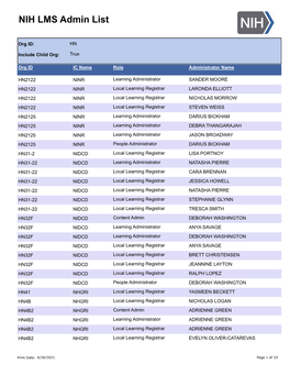 NIH LMS Admin List