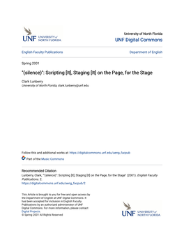 Silence)": Scripting [It], Staging [It] on the Page, for the Stage