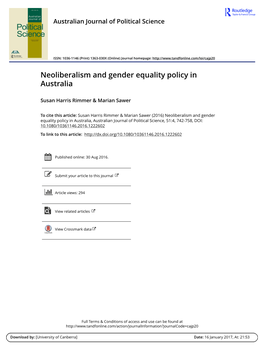 Neoliberalism and Gender Equality Policy in Australia