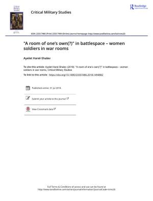 "A Room of One's Own(?)" in Battlespace – Women Soldiers In
