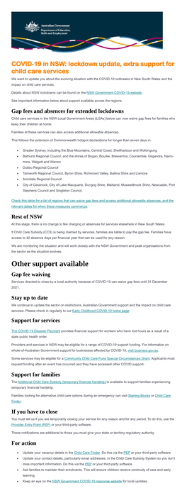 COVID-19 in NSW- Lockdown Update, Extra Support for Services.Pdf
