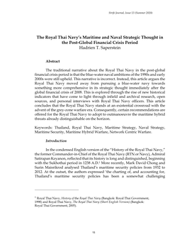 The Royal Thai Navy's Maritime and Naval Strategic Thought in the Post