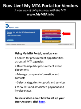 Now Live! My MTA Portal for Vendors a New Way of Doing Business with the MTA
