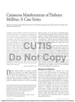 Cutaneous Manifestations of Diabetes Mellitus: a Case Series