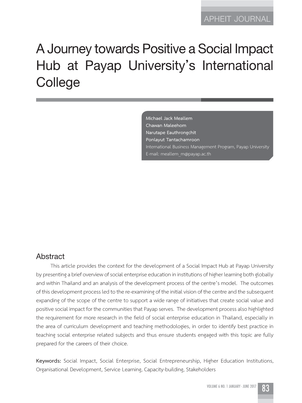 A Journey Towards Positive a Social Impact Hub at Payap University's International College