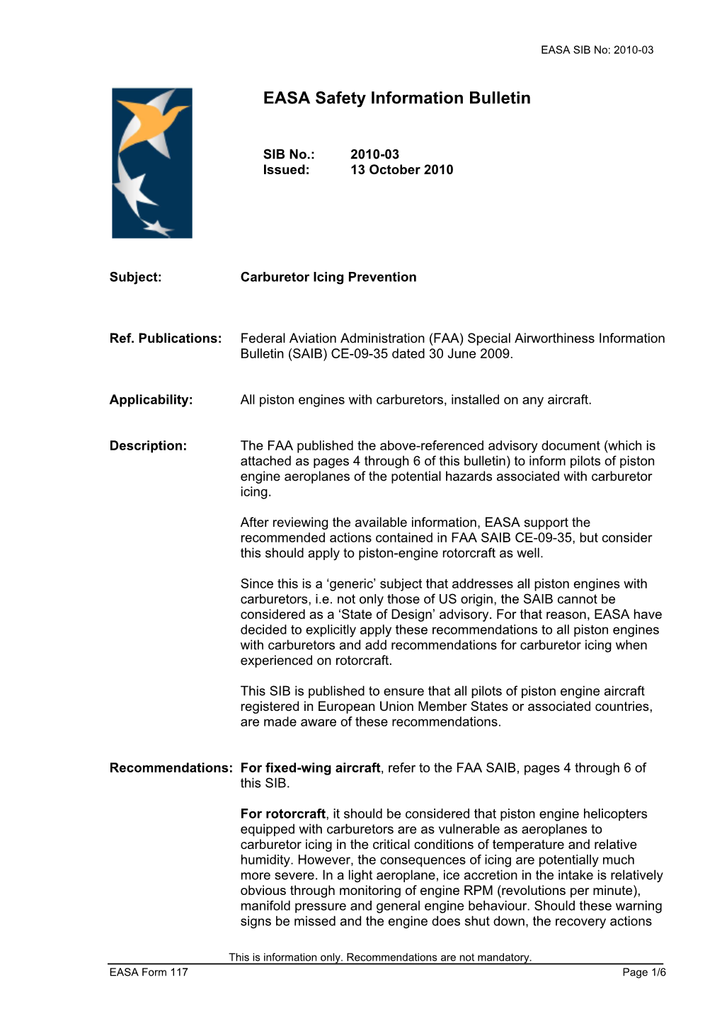 EASA Safety Information Bulletin