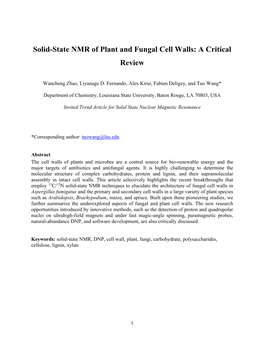 Solid-State NMR of Plant and Fungal Cell Walls: a Critical Review