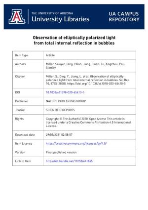 Observation of Elliptically Polarized Light from Total Internal Reflection in Bubbles