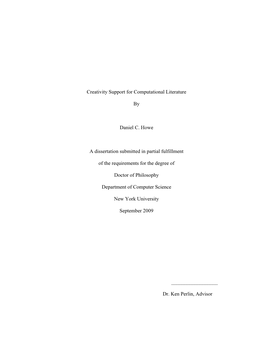 Creativity Support for Computational Literature by Daniel C. Howe A
