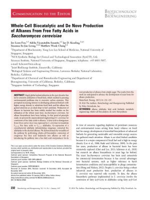 Whole-Cell Biocatalytic and De Novo Production of Alkanes from Free Fatty Acids in Saccharomyces Cerevisiae