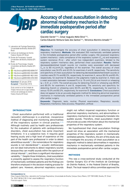 Accuracy of Chest Auscultation in Detecting Abnormal Respiratory Mechanics in the Immediate Postoperative Period After Cardiac S