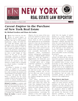 Caveat Emptor in the Purchase of New York Real Estate by Michael Gordon and Diane Da Cunha