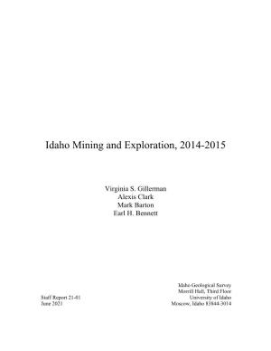 Idaho Mining and Exploration, 2014-2015