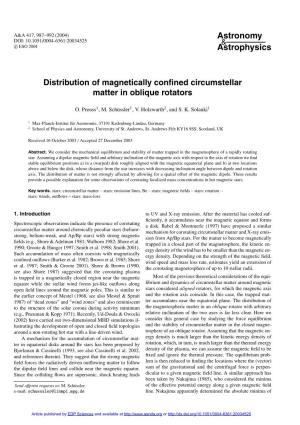 Distribution of Magnetically Confined Circumstellar Matter in Oblique Rotators