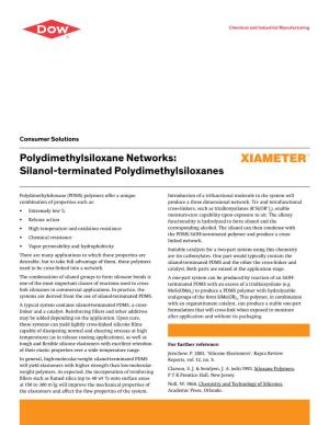 Polydimethylsiloxane Networks: Silanol-Terminated Polydimethylsiloxanes