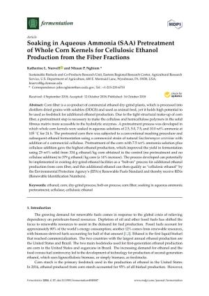 Pretreatment of Whole Corn Kernels for Cellulosic Ethanol Production from the Fiber Fractions
