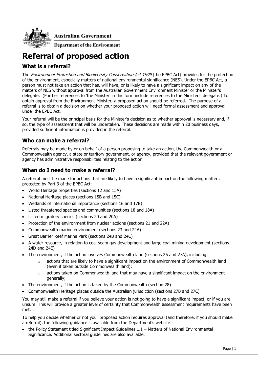 Referral of Proposed Action Form