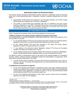 OCHA Somalia - Humanitarian Access Update 01 to 31 July 2009