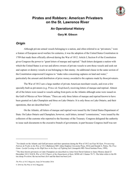 Pirates and Robbers: American Privateers on the St. Lawrence River