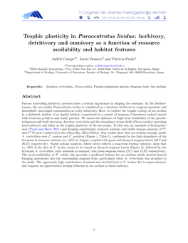 Trophic Plasticity in Paracentrotus Lividus: Herbivory, Detritivory and Omnivory As a Function of Resource Availability and Habitat Features