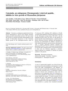 Catestatin, an Endogenous Chromogranin A-Derived Peptide, Inhibits in Vitro Growth of Plasmodium Falciparum