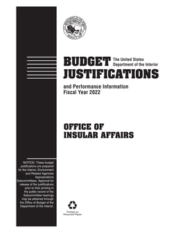 Budget Justification Office of Insular Affairs FY2022