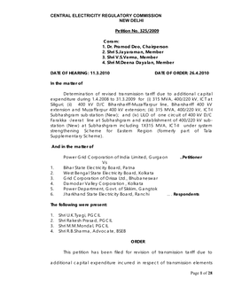 Page 1 of 28 CENTRAL ELECTRICITY REGULATORY COMMISSION NEW DELHI Petition No. 325/2009 Coram: 1. Dr. Pramod Deo, Chairperson 2