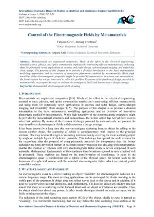 Control of the Electromagnetic Fields by Metamaterials