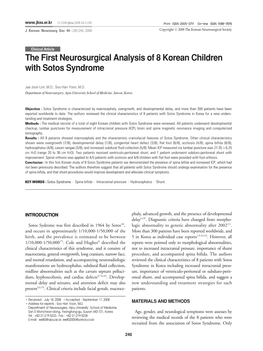 The First Neurosurgical Analysis of 8 Korean Children with Sotos Syndrome