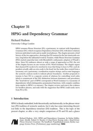 Chapter 31 HPSG and Dependency Grammar