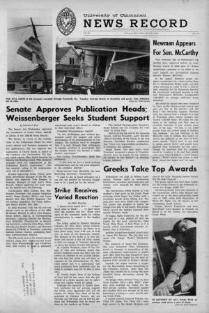 University of Cincinnati News Record. Friday, April 26, 1968. Vol. LV, No