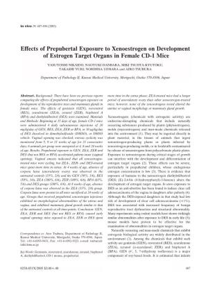 Effects of Prepubertal Exposure to Xenoestrogen on Development of Estrogen Target Organs in Female CD-1 Mice