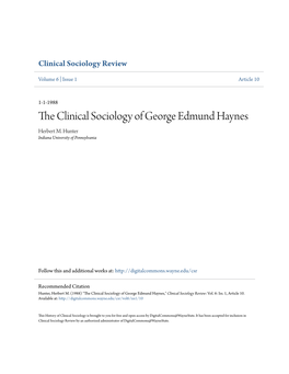 The Clinical Sociology of George Edmund Haynes (1880–1960)