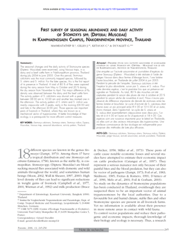 First Survey of Seasonal Abundance and Daily Activity of Stomoxys Spp