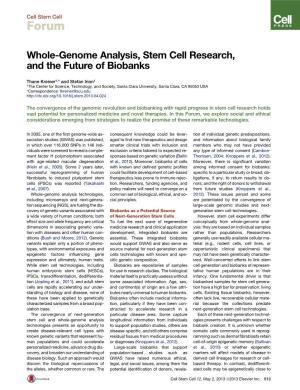 Whole-Genome Analysis, Stem Cell Research, and the Future of Biobanks