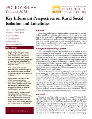 Key Informant Perspectives on Rural Social Isolation and Loneliness