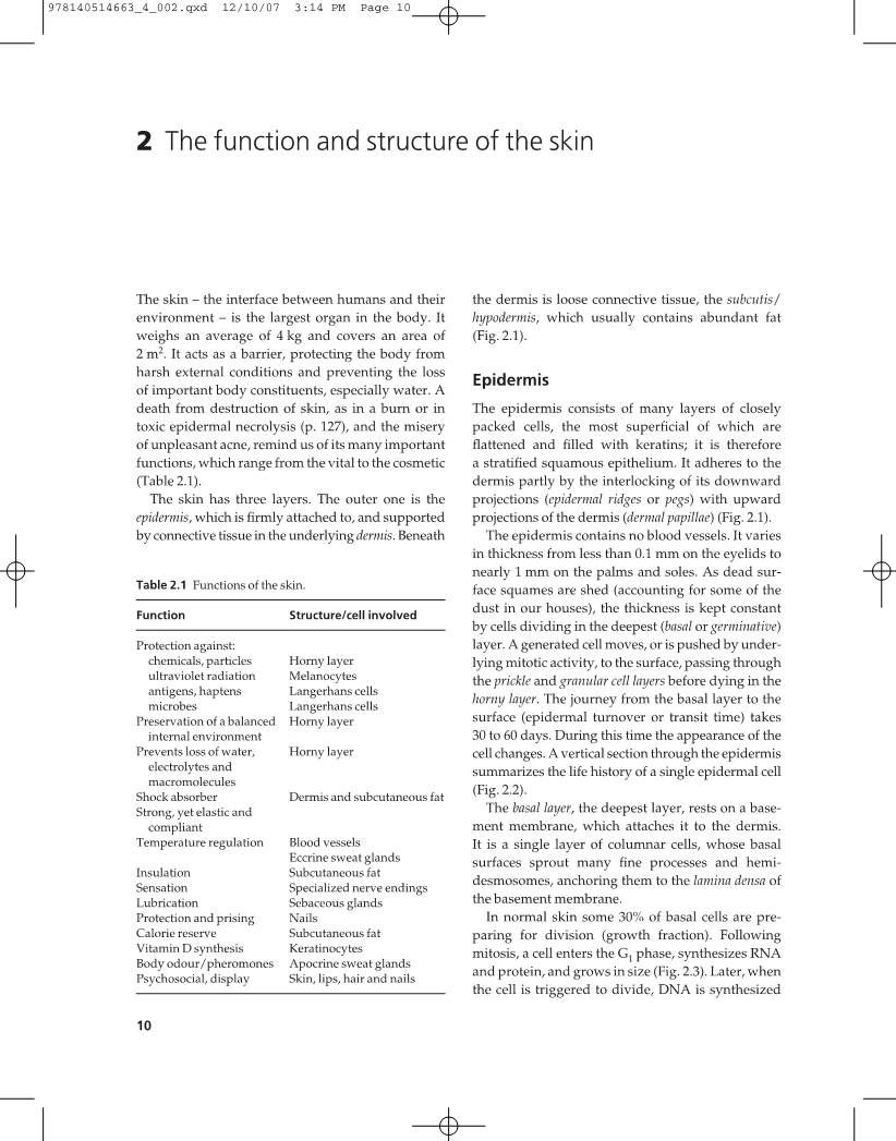 2 the Function and Structure of the Skin