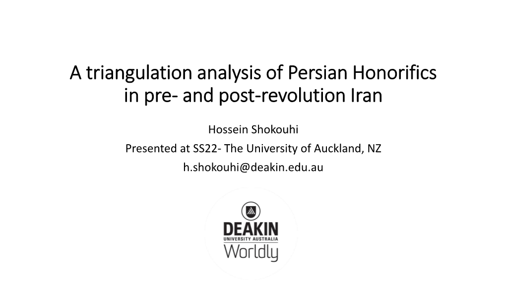 A Triangulation Analysis of Persian Honorifics in Pre- and Post-Revolution Iran