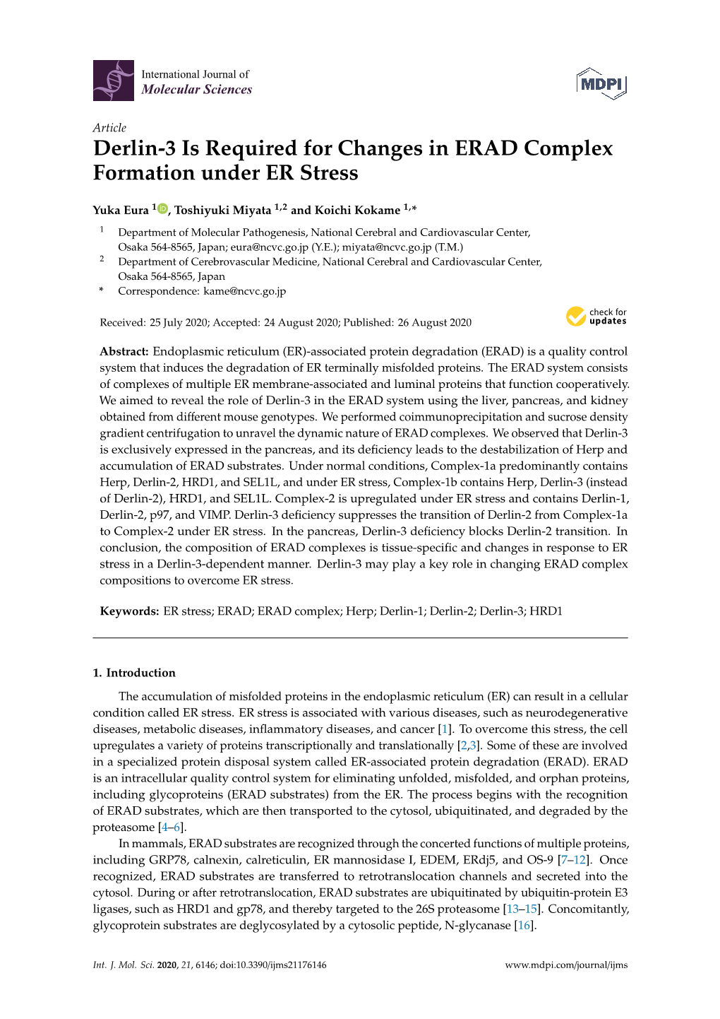 Derlin-3 Is Required for Changes in ERAD Complex Formation Under ER Stress